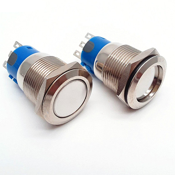 Liukouu 20Pcs 22mm Self-Locking Type Flat Ring Head with Light Stainless Steel Button Switch Blue 